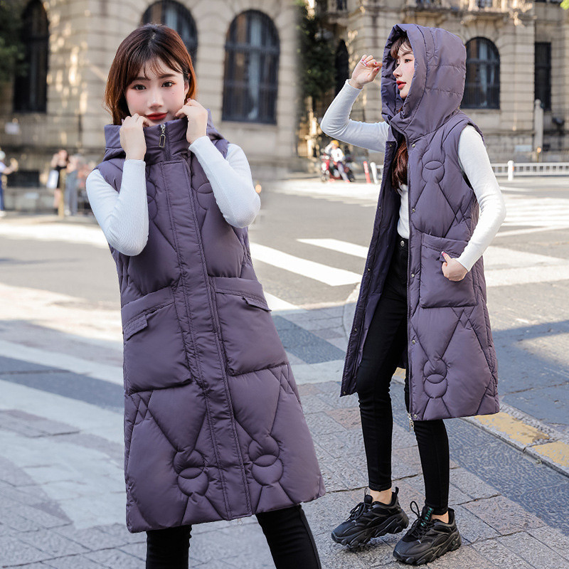 2023 Χειμώνας Γυναικείο βαμβακερό πουπουλένιο γιλέκο αμάνικο μπουφάν με ζεστή κουκούλα casual μακρύ γιλέκο Γυναικείο εξωτερικά ενδύματα με επένδυση γιλέκο Chaleco Mujer