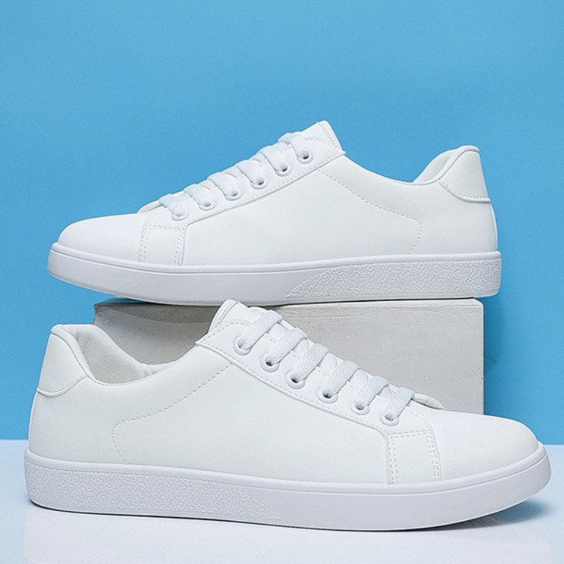 Ανδρικά λευκά πάνινα παπούτσια για την άνοιξη Κορεάτικο στυλ Στρογγυλή κεφαλή με κορδόνια επάνω Casual ίσια παπούτσια για περπάτημα σε εξωτερικό χώρο Zapatillas Deporte