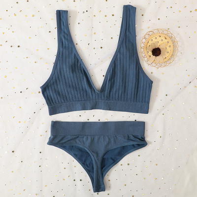 Deep V Sutien Top Femei Set de sutien fără cusături Lenjerie sexy Set de lenjerie de corp pentru femei Sutien Sexy G-String Bralette moale Femei Intimates