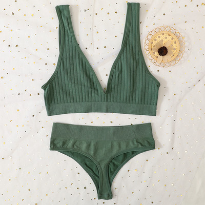 Deep V Sutien Top Femei Set de sutien fără cusături Lenjerie sexy Set de lenjerie de corp pentru femei Sutien Sexy G-String Bralette moale Femei Intimates