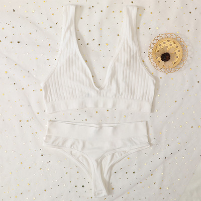 Deep V Sutien Top Femei Set de sutien fără cusături Lenjerie sexy Set de lenjerie de corp pentru femei Sutien Sexy G-String Bralette moale Femei Intimates