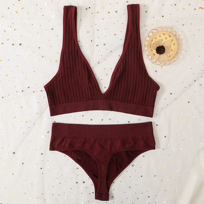 Deep V Sutien Top Femei Set de sutien fără cusături Lenjerie sexy Set de lenjerie de corp pentru femei Sutien Sexy G-String Bralette moale Femei Intimates