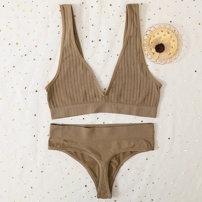 Deep V Sutien Top Femei Set de sutien fără cusături Lenjerie sexy Set de lenjerie de corp pentru femei Sutien Sexy G-String Bralette moale Femei Intimates