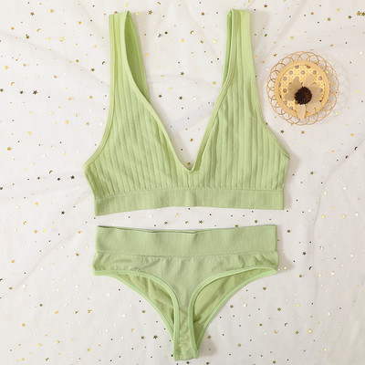 Deep V Sutien Top Femei Set de sutien fără cusături Lenjerie sexy Set de lenjerie de corp pentru femei Sutien Sexy G-String Bralette moale Femei Intimates