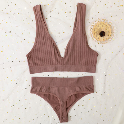 Deep V Sutien Top Femei Set de sutien fără cusături Lenjerie sexy Set de lenjerie de corp pentru femei Sutien Sexy G-String Bralette moale Femei Intimates