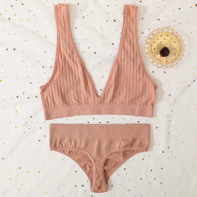 Deep V Sutien Top Femei Set de sutien fără cusături Lenjerie sexy Set de lenjerie de corp pentru femei Sutien Sexy G-String Bralette moale Femei Intimates