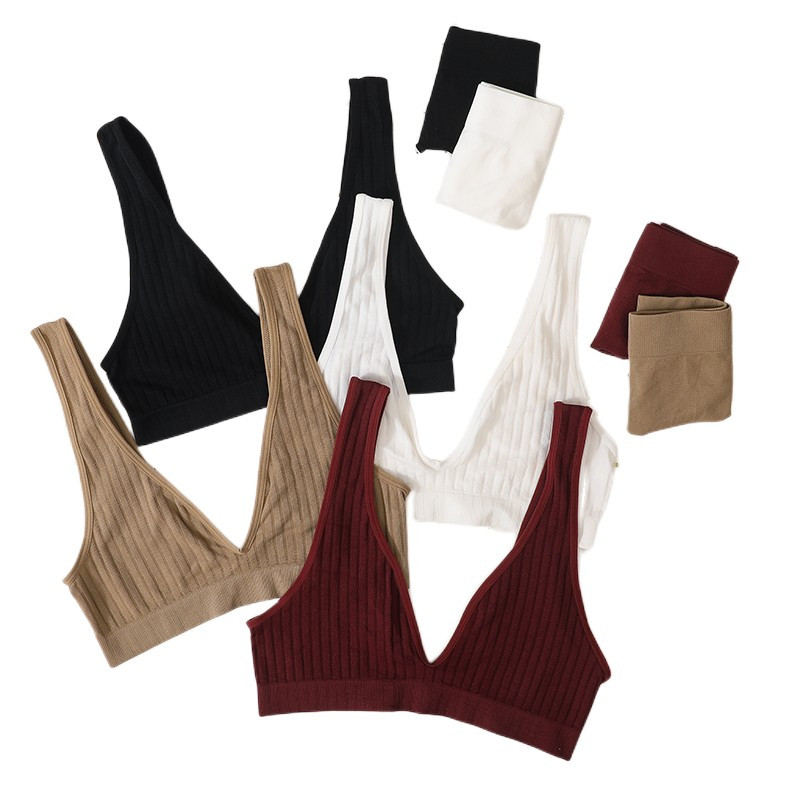 Deep V Sutien Top Femei Set de sutien fără cusături Lenjerie sexy Set de lenjerie de corp pentru femei Sutien Sexy G-String Bralette moale Femei Intimates