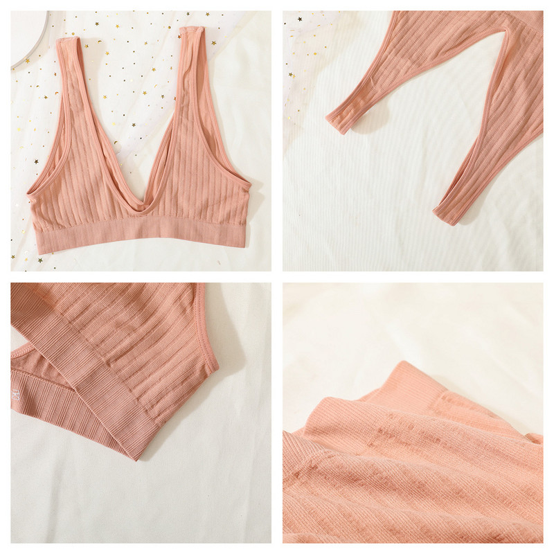 Deep V Sutien Top Femei Set de sutien fără cusături Lenjerie sexy Set de lenjerie de corp pentru femei Sutien Sexy G-String Bralette moale Femei Intimates