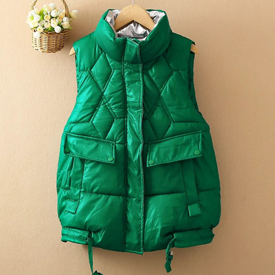 2023, vestă din bumbac lucioasă, pentru femei, toamnă iarnă, scurtă, fără mâneci, vestă ocazională, îmbrăcăminte exterioară pentru femei, topuri, vestă caldă