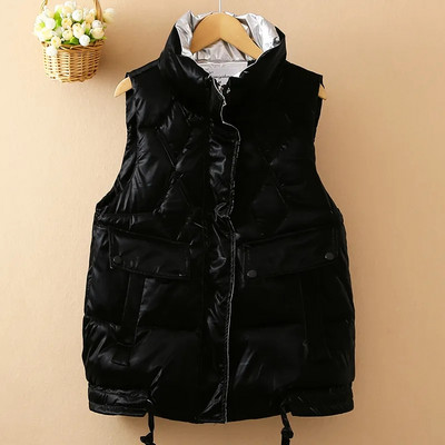 2023, vestă din bumbac lucioasă, pentru femei, toamnă iarnă, scurtă, fără mâneci, vestă ocazională, îmbrăcăminte exterioară pentru femei, topuri, vestă caldă