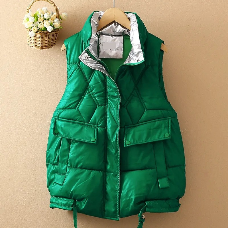 2023, vestă din bumbac lucioasă, pentru femei, toamnă iarnă, scurtă, fără mâneci, vestă ocazională, îmbrăcăminte exterioară pentru femei, topuri, vestă caldă