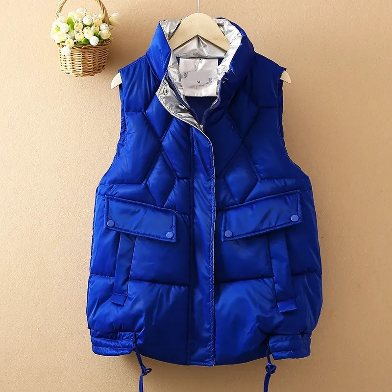 2023, vestă din bumbac lucioasă, pentru femei, toamnă iarnă, scurtă, fără mâneci, vestă ocazională, îmbrăcăminte exterioară pentru femei, topuri, vestă caldă