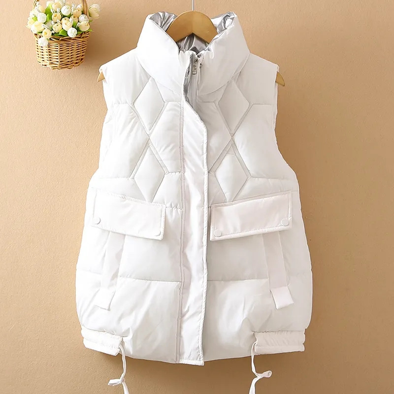2023, vestă din bumbac lucioasă, pentru femei, toamnă iarnă, scurtă, fără mâneci, vestă ocazională, îmbrăcăminte exterioară pentru femei, topuri, vestă caldă