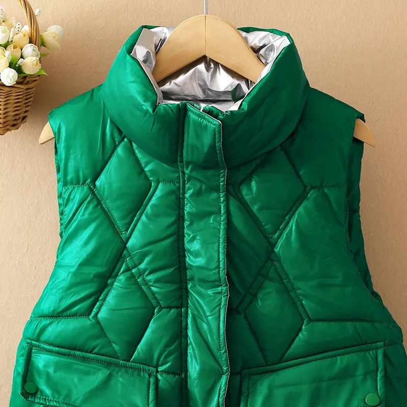 2023, vestă din bumbac lucioasă, pentru femei, toamnă iarnă, scurtă, fără mâneci, vestă ocazională, îmbrăcăminte exterioară pentru femei, topuri, vestă caldă