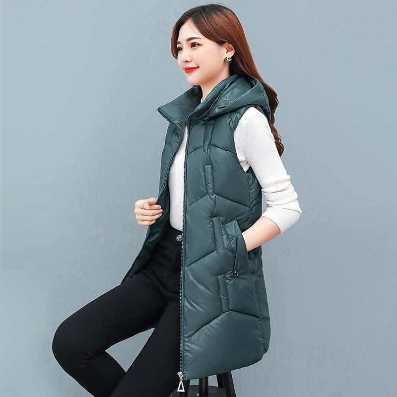 Nova zimska jakna za 2023., ženske parke s kapuljačom, topli, dugi prsluk, jakna, jakna, ženska jakna od sjajnog pamuka, podstavljena parka, prsluk bez rukava 4XL