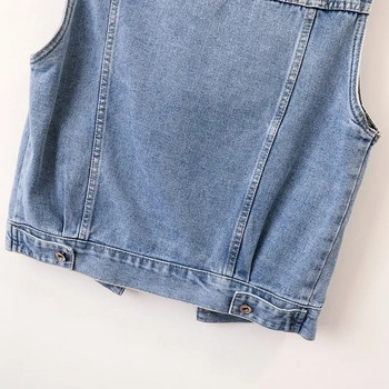2023 Κοντό τζιν γιλέκο με κουκούλα Γυναικεία μπουφάν ανοιξιάτικη φθινοπωρινή τσέπη Jean γιλέκο Αμάνικο τανκ Μαθήτρια πανωφόρια casual μπλουζάκια