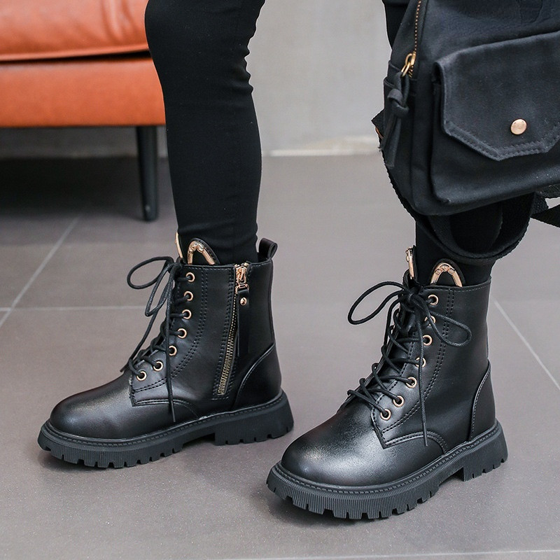 Botine fete iarna 2022 noi cizme din piele coreeană pentru copii pentru fete metal urechi de pisică design copii modă cizme fetițe