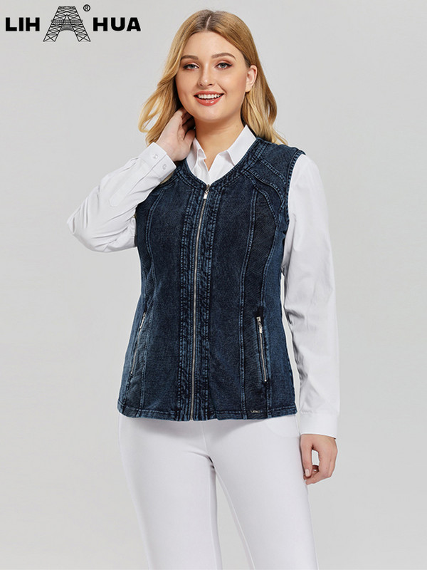 LIH HUA ženski prsluk veće veličine Proljetna visoka elastičnost s džepovima Pamučni pleteni ležerni modni prsluk