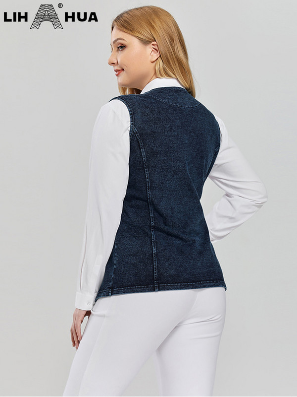 LIH HUA ženski prsluk veće veličine Proljetna visoka elastičnost s džepovima Pamučni pleteni ležerni modni prsluk