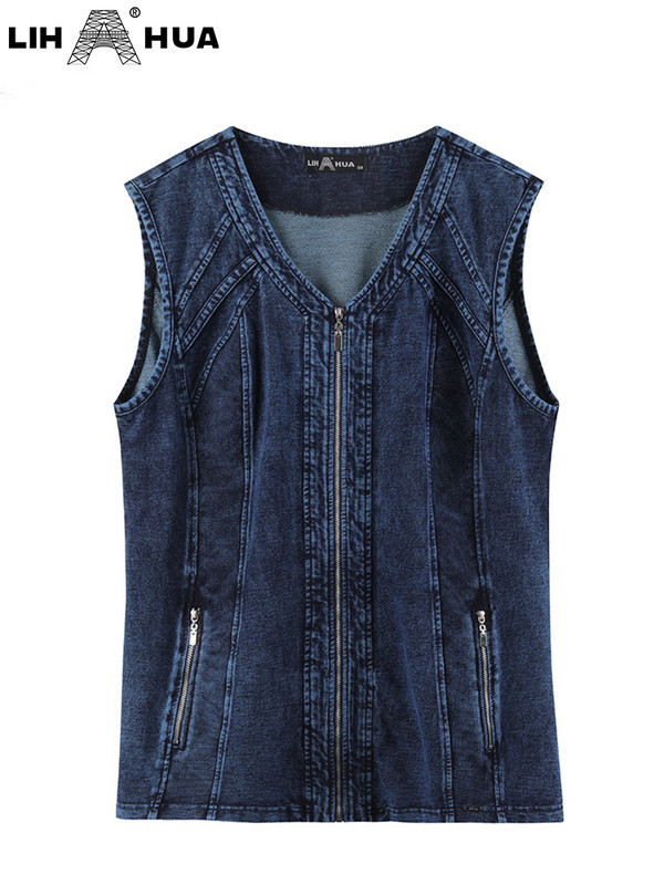 LIH HUA ženski prsluk veće veličine Proljetna visoka elastičnost s džepovima Pamučni pleteni ležerni modni prsluk