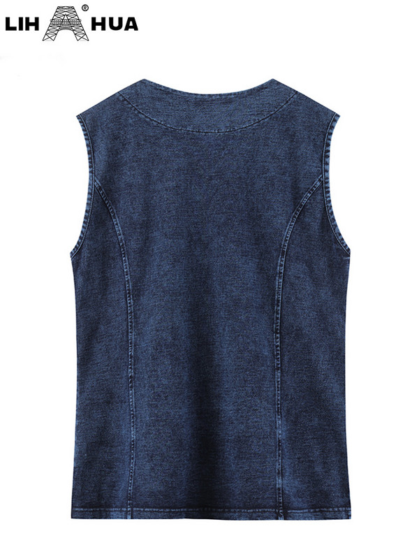 LIH HUA ženski prsluk veće veličine Proljetna visoka elastičnost s džepovima Pamučni pleteni ležerni modni prsluk