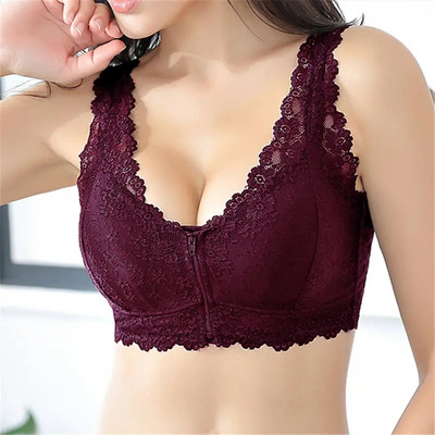 Sutien cu fermoar în față cu fermoar în față cupa întreagă Sutiene sexy din dantelă pentru femei Bralette Top fără sudură fără fir Gather Brassiere Mujer
