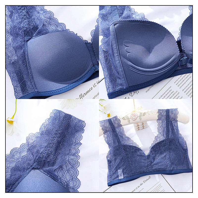 Sutien Push Up Sexy Set de lenjerie intimă pentru femei Lenjerie din dantelă Cataramă în față Seturi frumoase de bralette pentru spate Ascundere laterală Set de sutien confortabil pentru lapte