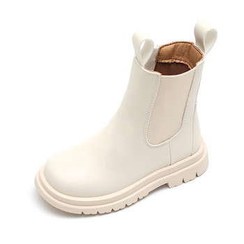 Размер 21-30 Детски пролетни зимни обувки Chelsea Дебело дъно Водоустойчиви бели памучни ботуши Къси ботуши за момичета в британски стил за малки деца
