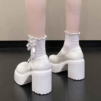 Модни бели помпи на платформа за жени Супер високи обувки с каишка с катарама Обувки Mary Jane Дамски готически парти обувки на дебел ток Дамски