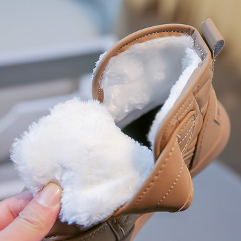 2023 г. корейски детски зимни ботуши за момчета и момичета, кожени плюшени топли ботуши за сняг, детски памучни обувки с шнур, мека подметка