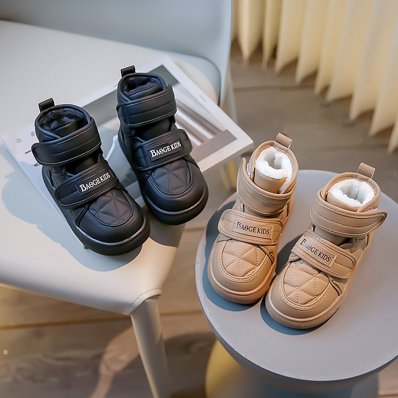 Cizme de iarnă pentru copii coreeni 2023 pentru băieți, fete, din piele, cizme de zăpadă calde, cu șnur, pantofi din bumbac pentru copii, cu talpă moale