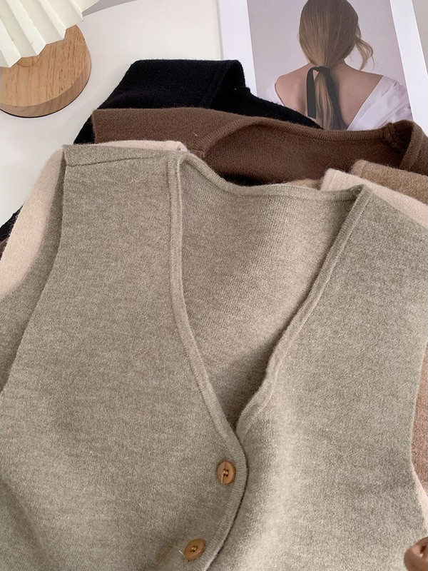 Pulover tricotat Veste Femei Solid Casual Tricoturi vintage Coreeană Elegantă Fără mâneci Nou Sosire Chic Toamnă Iarnă Moda caldă