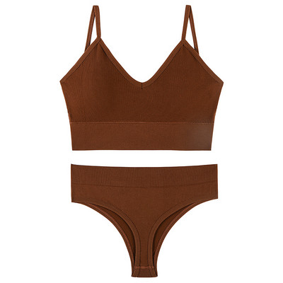 Set sutien fără cusături pentru femei, tanga sexy, chiloți cu talie joasă, bralet sport, lenjerie fără sârmă, lenjerie de corp din bumbac, 2 buc.