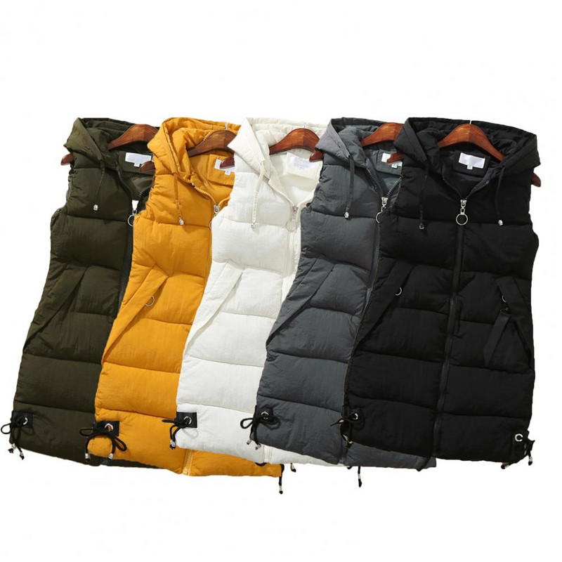 Ženski prsluk Jednobojna pamučno podstavljena jesen-zima topla jakna s uzicom za svakodnevno nošenje