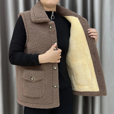 Nova jakna od baršunastog prsluka od janjeće dlake za žene Jesen Zima Gornja odjeća Jakna bez rukava Srednjovječni ženski gornji prsluk 5XL