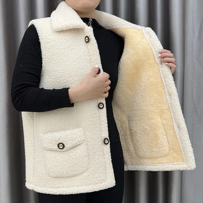 Nova jakna od baršunastog prsluka od janjeće dlake za žene Jesen Zima Gornja odjeća Jakna bez rukava Srednjovječni ženski gornji prsluk 5XL