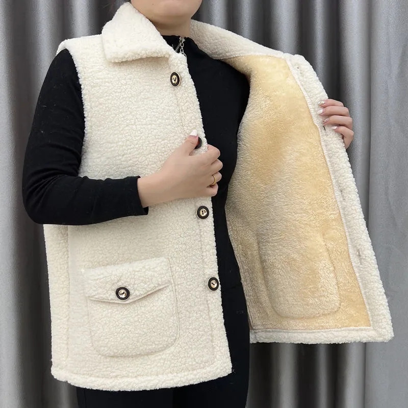 Nova jakna od baršunastog prsluka od janjeće dlake za žene Jesen Zima Gornja odjeća Jakna bez rukava Srednjovječni ženski gornji prsluk 5XL