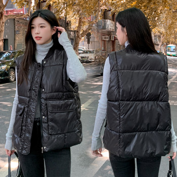 Φθινοπωρινό χειμερινό γυναικείο βαμβακερό γιλέκο μπουφάν 2023 Νέο μονόχρωμο γιλέκο με μεγάλη τσέπη αμάνικο γιλέκο για γυναικείο παλτό casual tops