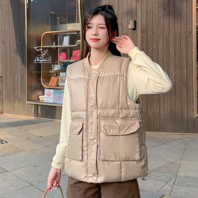 Jachetă din bumbac pentru femei, toamnă iarnă, vestă 2023, nouă, culoare solidă, cu buzunar mare, fără mâneci