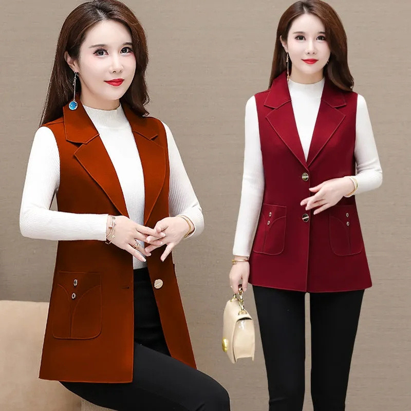 6XL Sredovječni ženski prsluk Novi kaput proljeće jesen Jednobojni kratki prsluk jakna bez rukava Ženska gornja odjeća chalecos para mujer