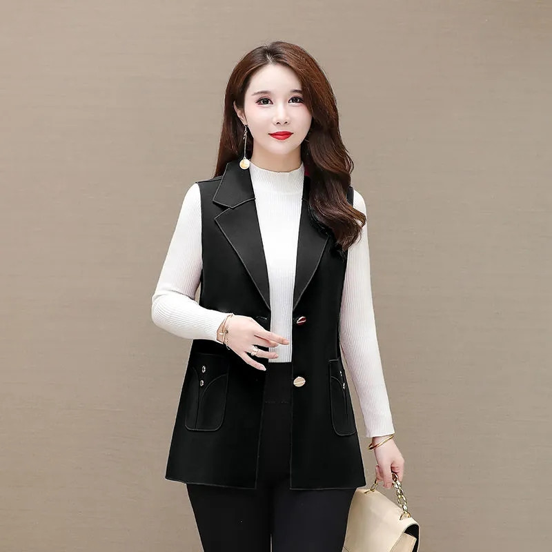 6XL Sredovječni ženski prsluk Novi kaput proljeće jesen Jednobojni kratki prsluk jakna bez rukava Ženska gornja odjeća chalecos para mujer