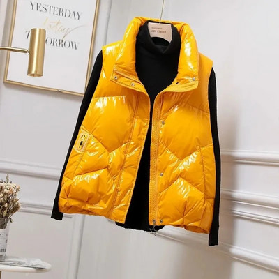 Jesen Zima Ženska puhasta jakna Modni sjajni prsluk Ženski pamučno podstavljeni prsluk Bez rukava Ženska gornja odjeća Chaleco Mujer