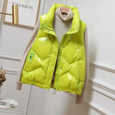 Jesen Zima Ženska puhasta jakna Modni sjajni prsluk Ženski pamučno podstavljeni prsluk Bez rukava Ženska gornja odjeća Chaleco Mujer