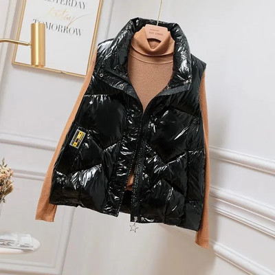 Jesen Zima Ženska puhasta jakna Modni sjajni prsluk Ženski pamučno podstavljeni prsluk Bez rukava Ženska gornja odjeća Chaleco Mujer