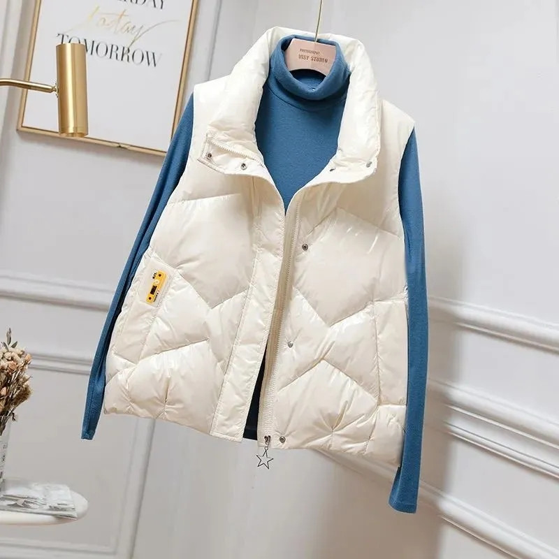 Jesen Zima Ženska puhasta jakna Modni sjajni prsluk Ženski pamučno podstavljeni prsluk Bez rukava Ženska gornja odjeća Chaleco Mujer