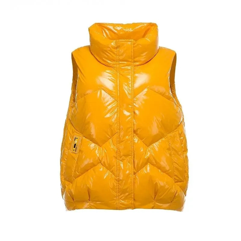 Jesen Zima Ženska puhasta jakna Modni sjajni prsluk Ženski pamučno podstavljeni prsluk Bez rukava Ženska gornja odjeća Chaleco Mujer