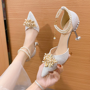 Γυναικεία παπούτσια σε έκπτωση 2023 Νέα μόδα γυναικεία ψηλοτάκουνα γόβες με μεταλλικές χάντρες και γυναικεία γόβα, καλοκαιρινή γυναικεία αντλία γάμου