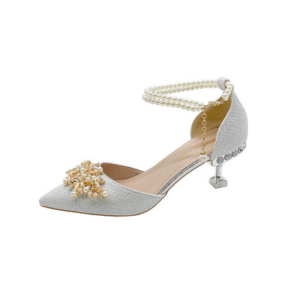Pantofi de damă la promoție 2023, la modă nouă, ascuțite, cu mărgele metalice, cu toc înalt pentru femei, vară, pentru petrecere a timpului liber, pompe de nuntă pentru femei