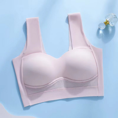 Lenjerie de corp de damă din mătase de gheață de vară fără urme adunate a fost mică, fără inel de oțel, sutien pentru femei în stil vestă adunată anti-slăbire