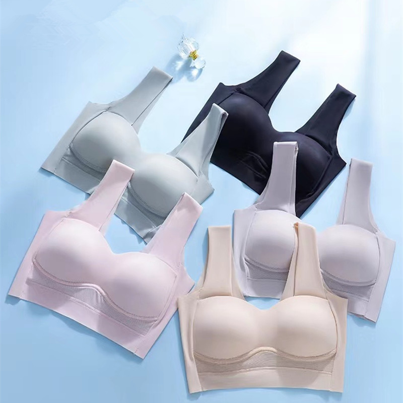 Lenjerie de corp de damă din mătase de gheață de vară fără urme adunate a fost mică, fără inel de oțel, sutien pentru femei în stil vestă adunată anti-slăbire